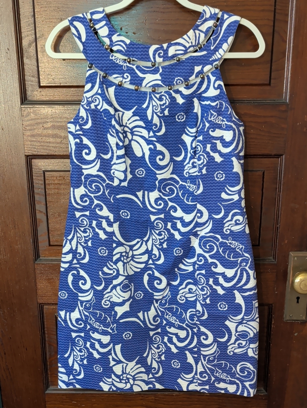Lilly Pulitzer Lindy Blue Tide Pool Shift Mini Dress Cutout Neckline 6 - Picture 2 of 13